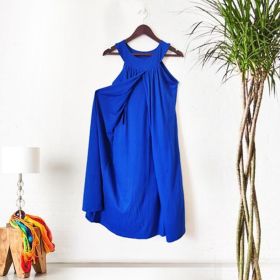 Pleated Side Flap Dress-Royal Blue-S