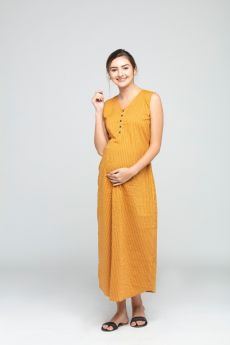 Charismomic-A line Orange Streak Maternity/ Nursing Dress