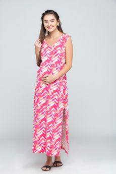Charismomic-Chevron Print Maternity/Nursing Maxi Dress