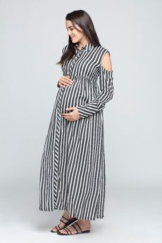 Charismomic-Cold Shoulder Empire Maternity/Nursing Dress
