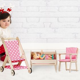 CuddlyCoo Doll Nursery Furniture Set - Doll Stroller, Doll Cradle , Doll high chair - Baby Pink