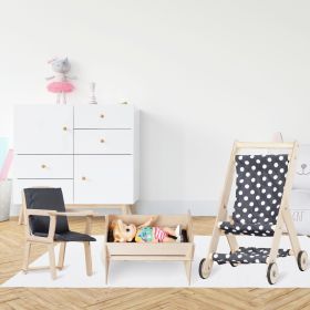 CuddlyCoo Doll Nursery Furniture Set - Doll Stroller, Doll Cradle , Doll high chair - Grey Polka