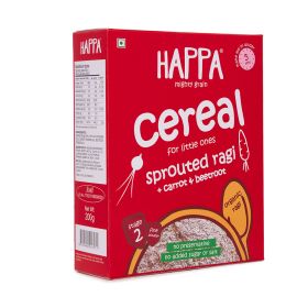 Happa Organic Baby Cereal (Sprouted Ragi, Carrot and Beetroot) No Milk, No Added Sugar, No Preservative, 200 Grams