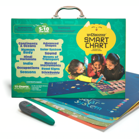 Godiscover Smart Chart - Set of 12 knowledge based, interactive charts (complex knowledge) + 42 re-recordable stickers + 1 Interactive SmartPen + Data Cable for 5 to 10 year olds