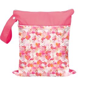 Snugkins - Cloth Diaper Wet Bag, Waterproof, Washable, Reusable for Travel, Beach, Pool, Daycare, Soiled Baby Item, Yoga, Dirty Gym Clothes, Wet Swimsuits & Toiletries – 30x36cm – Flamingo Hearts