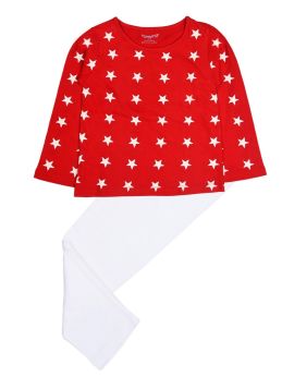 Funkrafts Clothing Kids Full Sleeves Night Suit Star Print - Red & Off White