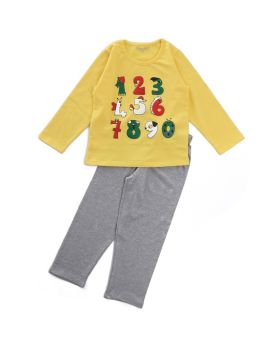 Funkrafts Clothing - Kids Full Sleeves Night Suit Numbers Print - Yellow Grey