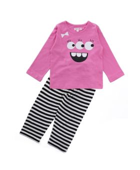 Funkrafts Clothing - Kids Full Sleeves Night Suit Monster Eyes Print - Pink 
