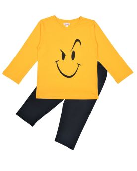 Funkrafts Kids Full Sleeves T-shirt and Bottom Night Suit - Yellow & Black