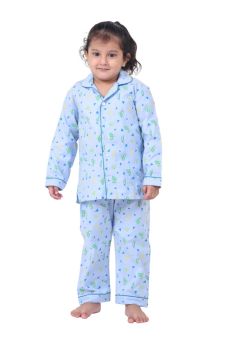 Funkrafts Kids Full Sleeves 100% Cotton Printed Nightsuit -  Blue