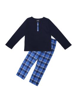 Funkrafts Girls Henley Full Sleeves 100% Cotton T-shirt and Bottom Nightsuit  -  Blue-7-8 Years