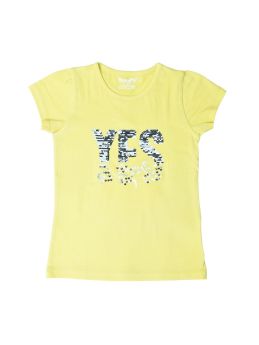 FUNKRAFTS Girls Half Sleeves Sequence 100% Cotton T-Shirt - Yellow