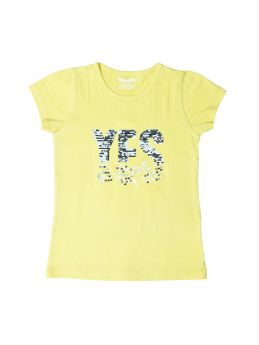 FUNKRAFTS Girls Half Sleeves Sequence 100% Cotton T-Shirt - Yellow-5-6 Years