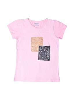 FUNKRAFTS Girls Half Sleeves Sequence 100% Cotton T-Shirt - Pink