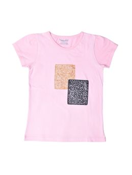 FUNKRAFTS Girls Half Sleeves Sequence 100% Cotton T-Shirt - Pink-5-6 Years