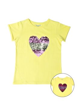 FUNKRAFTS Girls Half Sleeves Sequence 100% Cotton T-Shirt - Yellow-1