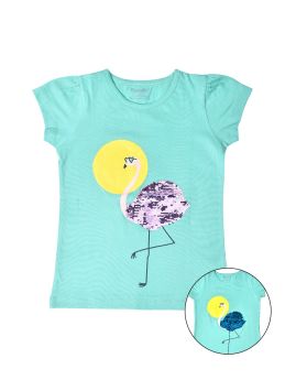 FUNKRAFTS Girls Half Sleeves Sequence 100% Cotton T-Shirt - Mint Green-5-6 Years