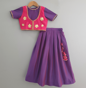 Kiddorama-Purple fushia pleated lehenga blouse set