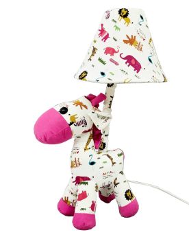 Bobtail-giraffe short Night Lamp - pink and white print 