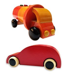 Lil Amigos Nest Channapatna Wooden Toys ( 1 Years+) Multicolor - Improves Hand Eye Coordination & Sound Skills Race Car & Oil Tanker Toys Set Pack of 2 - (Red Color)