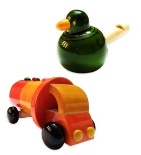 Lil Amigos Nest Channapatna Wooden Toys ( 1 Years+) Multicolor - Improves Hand Eye Coordination & Sound Skills Bird Whistler & Oil Tanker Toys Set Pack of 2 (Green Color)