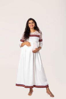Charismomic-Lace Yoke Fit _ Flare Maternity Maxi Dress