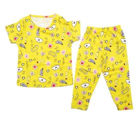 Lil Amigos Nest Cartoon Printed Yellow Colour Dress for Boys/Girls Casual Half Sleeves Sweatshirt Top & Full Pajama Bottom Kids Set