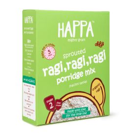 Happa Organic Baby Cereal ( Sprouted Ragi + Cardamom) No Milk, No added Sugar, No Preservative, No nuts, 200 Grams