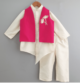 Kiddorama-Ivory kurta fushia jacket