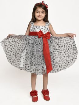 Jelly Jones Dress with Red Bow and Hair Band- light Grey-2-3 Years