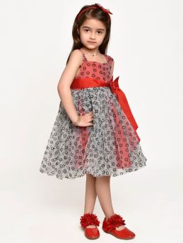 Jelly Jones Red Bow Dress with Hair Band - light Grey