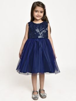 Jelly Jones sequance  embelished Net Partywear Dress- Navy-2-3 Years