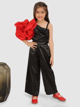 Jelly Jones  Red Flower on sleeve ,Gather Top &amp;  pant -Black-3-4 Years