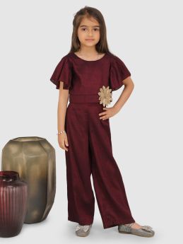 Jelly Jones Emeblished with neck flower gather top &amp; culote -Wine-3-4 Years