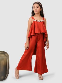 Jelly Jones  Asymentric jumpsuit with flower embelishment Coral Brown-JJ#167