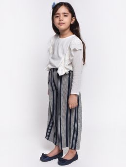 Jelly Jones-White Frill Top with Navy Stripe Cullote