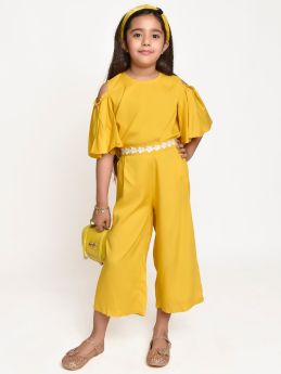 Jelly Jones  lace emblished culotte with cold shoulder top-Yellow