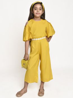 Jelly Jones  lace emblished culotte with cold shoulder top-Yellow-2-3 Years