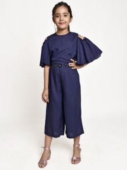 Jelly Jones  culotte with cold shoulder top-Navy-2-3 Years