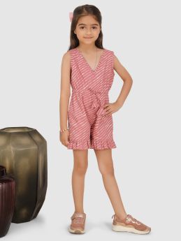 Jelly Jones V'neck bottom frill Jump suit -Pink -3-4 Years