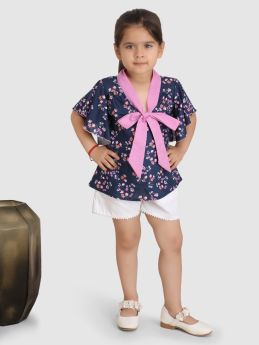 Jelly Jones V'neck collar band knot TOP-Navy blue -3-4 Years