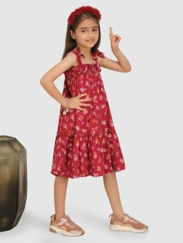 Jelly Jones Emblished with shoulder bow& Neck Gathers dress-Maroon