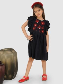 Jelly Jones Emblished with Torso embroidery dress-Navy Blue 