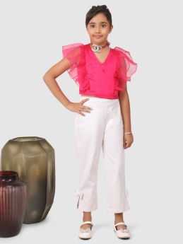 Jelly Jones ruffle Sleeve top with Pant Pink and white -JJC#58