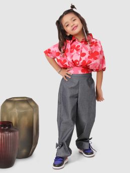 Jelly jones Flower Print baloon top with pant Pink and Grey -JJC#59-3-4 Years