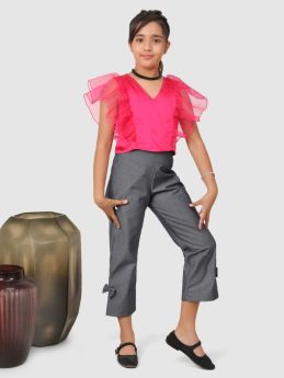 Jelly Jones ruffle Sleeve top with Pant Pink and Grey -JJC#60