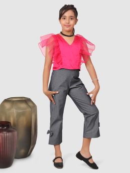 Jelly Jones ruffle Sleeve top with Pant Pink and Grey -JJC#60-3-4 Years
