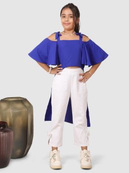 Jelly Jones Asymetric  flared  top sleeve with pant Royal Blue and White -JJC#62