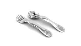 Sterling Silver-Silver Plated Spoon & Fork Set - Teddy bear