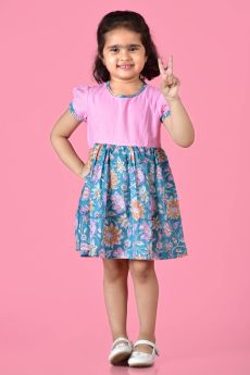 THE COTTON STAPLE-TEAL FLORAL DRESS-2-3 Years